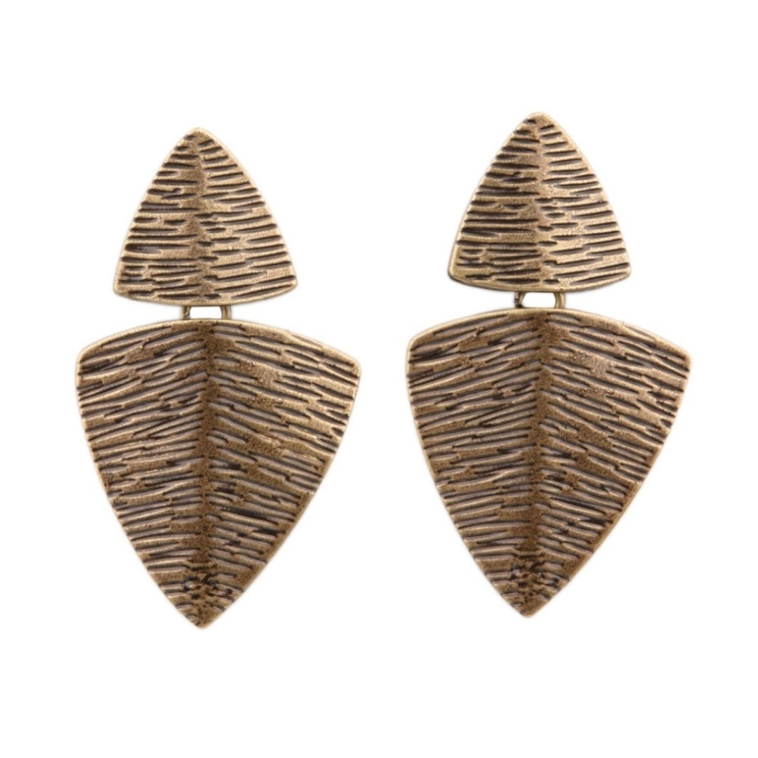 Primal Factors Brass Post Earring Tribal Paparazzi Gold Textured Leaf Earrings 11$